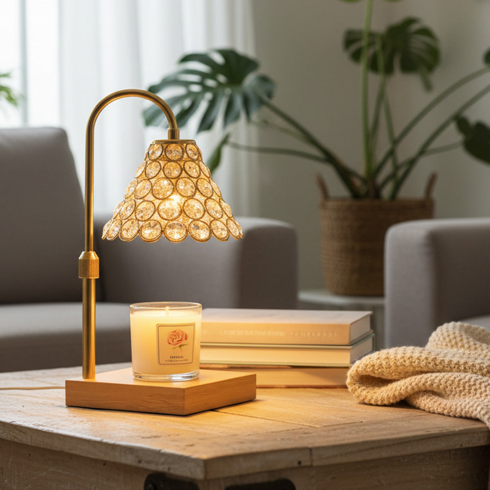 Warmer Classy - Gold Cone Candle Warmer Lamp with Wood Base