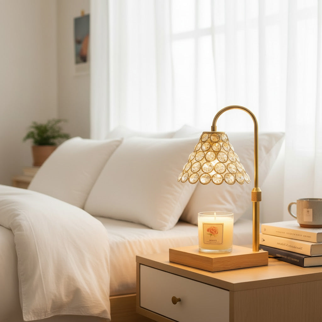 Warmer Classy - Gold Cone Candle Warmer Lamp with Wood Base